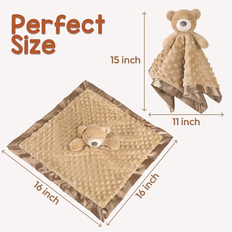 MOVEPAI Baby Security Blanket, Soft Baby Lovey Toy Blanket for Boys and Girls, Snuggle Toy Lovie Newborn Gift, Unisex Stuffed Animals Brown Bear 16 Inch - Image 3